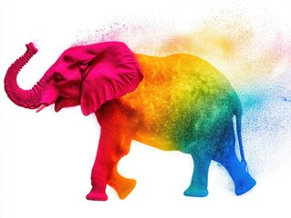 Obraz premium Colorful Elephant Illustration with Vibrant Rainbow Effects and Creative Use of Powder, Symbolizing Joy, Celebration, and Art in a Unique and Eye-Catching Design