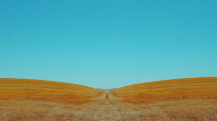 Fototapeta premium Serene Countryside Harvesting Scene with Symmetrical Layout