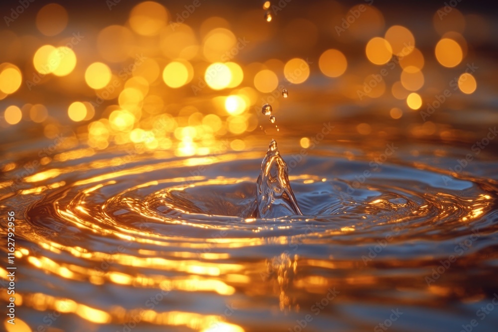 Poster A close-up view of a single water drop floating on the surface of the water