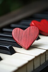 Close-up of red hearts on piano.