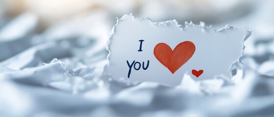 A heartfelt note saying 'I love you' is placed on crumpled paper, symbolizing affection and cherished emotions.