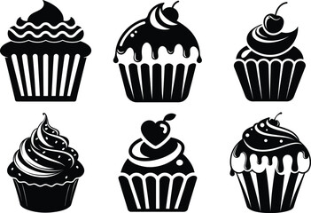 Cupcake silhouette vector illustration, isolated on white background

