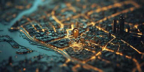 Navigation pin icon placed over a city map for travel and direction themes