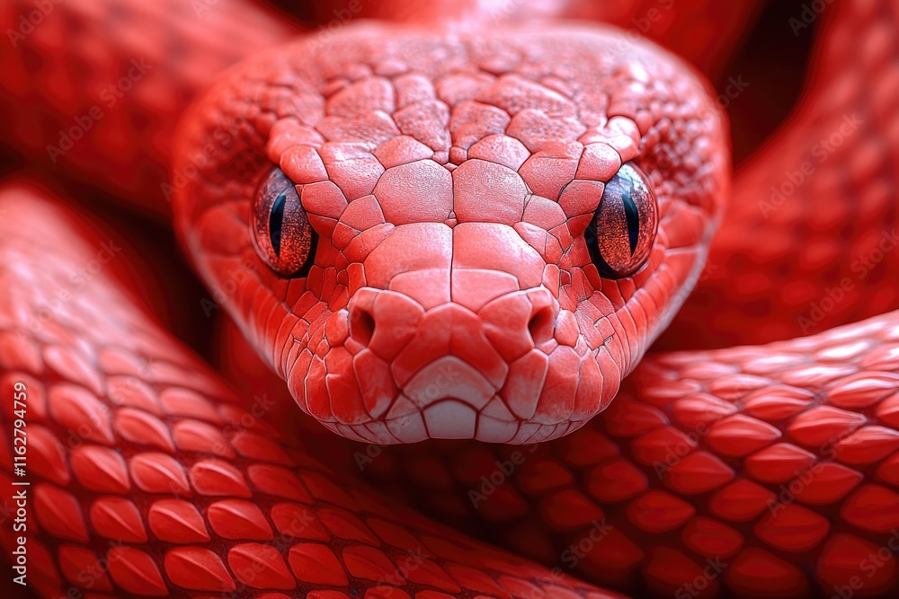 Poster a close-up view of a red snake's head, perfect for using in illustrations or designs related to natu