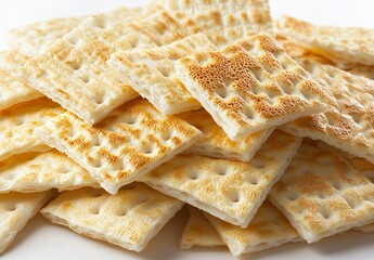 Fototapeta premium Crispy Golden Crackers Stack: Delicious Baked Snack Food