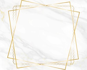 Elegant geometric gold frame, minimalist design, white marble background, delicate line art, luxurious invitation template, modern wedding stationery, clean aesthetic, subtle texture, sophisticated gr
