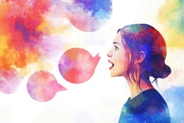 Naklejka premium A woman with a thought bubble or speech balloon saying something, often used for illustration purposes