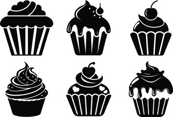 Cupcake silhouette vector illustration, isolated on white background
