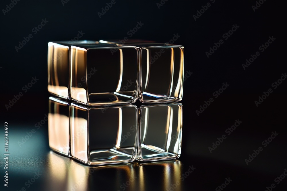 Poster a close-up shot of a glass cube sitting on a table