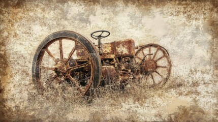 Fototapeta na wymiar Vintage Tractor in a Rustic Landscape