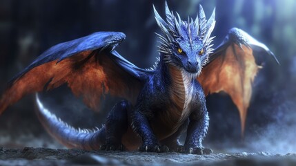 Dragon Wings. Bforartists LitRPG Azerothcore Avif dlss panfrost FlippedNormals Telegram channel artstation Ilysia Blue with and sharp claws standing on rocky