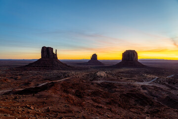 Monument Valley at Sunrise in Navajo Nation with the East and West Mittens