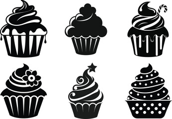 Cupcake silhouette vector illustration, isolated on white background
