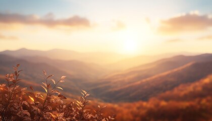 A serene sunset illuminating rolling hills, surrounded by autumn foliage, creating a peaceful and scenic atmosphere.