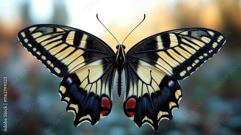 Poster a detailed view of a butterfly surrounded by a soft, out-of-focus blur