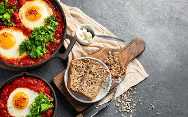 Fried eggs. Shakshuka middle east meal.