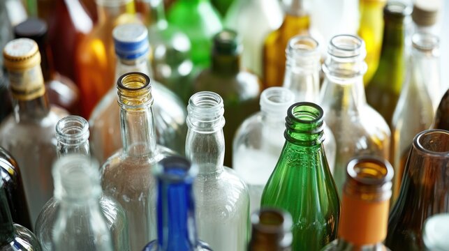 Collection of empty glass bottles sitting together on a surface