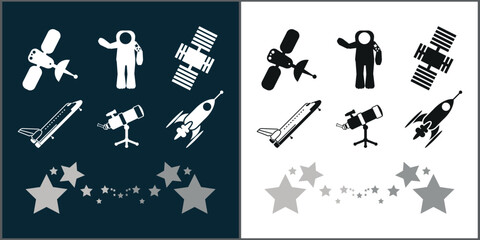 Fototapeta premium space science technology cosmic vector set icon illustration