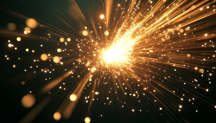Fototapeta premium A stunning burst of golden light with sparkling particles, creating a dynamic and captivating visual effect.