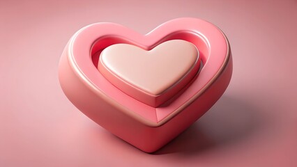 Pink heart icon on pink background. 3D Render. Happy valentine day concept.
