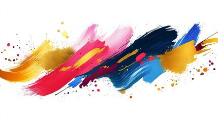 Artistic Christmas and New Year banner with colorful abstract strokes, bold typography and subtle golden sparkles over a white background