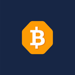 Stylized Bitcoin Logo on Octagonal Orange Background