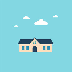 Minimalist House with Blue Roof and Circular Window