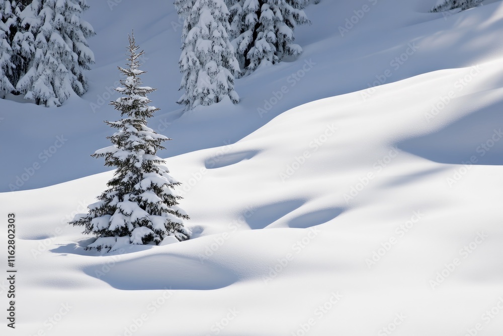 Poster a single snow-covered tree stands alone in a snowy field