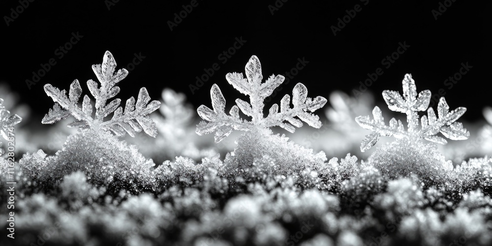 Aufkleber a cluster of snowflakes rests on the snowy terrain, frozen in time