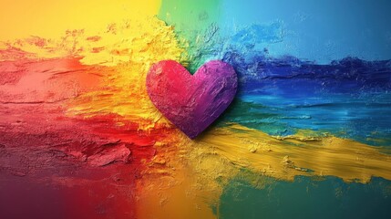 A Pride month background featuring a bold rainbow flag with a heart symbol in the center and a clean open space for text 