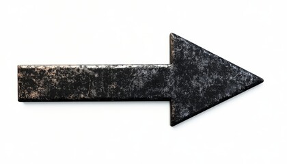 A stylized, metallic arrow pointing right, showcasing a minimalist design with a rustic texture on a white background.