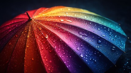 A bold background featuring a rainbow umbrella with soft glowing accents and an open central space for design 