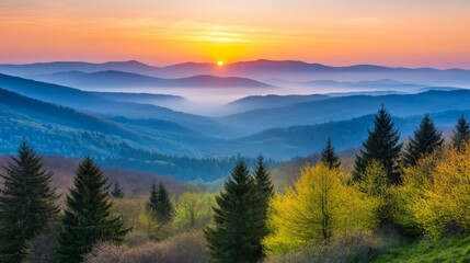 Obraz premium Golden Hour Sunset Over Mountain Landscape