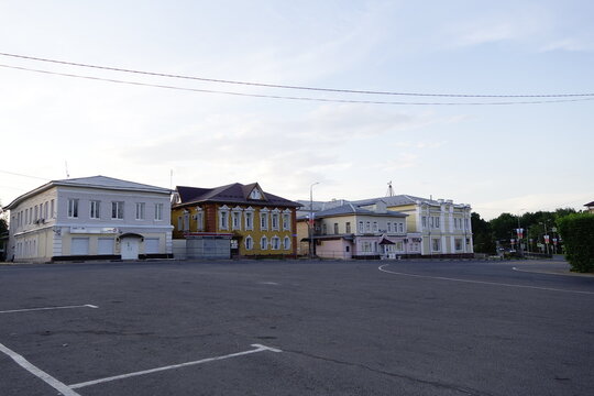 Historical 18th century building on main square in Taldom, north of Moscow, Russia
