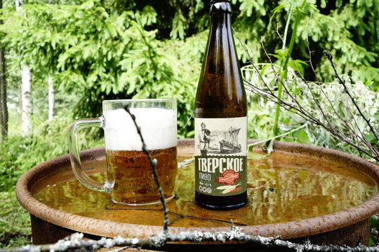 Tverskoye larger type beer Russian in a summer garden