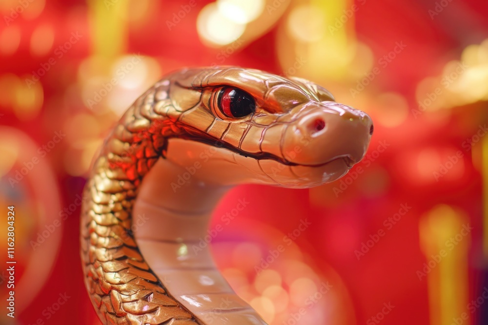 Poster A close-up shot of a statue of a snake with intricate details