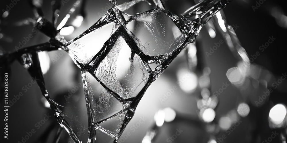 Aufkleber a single broken glass star hangs from a string of lights, suitable for use in decorative or themed e