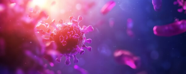 A vibrant close-up of a virus, showcasing intricate details and a colorful background that highlights its structure and features.