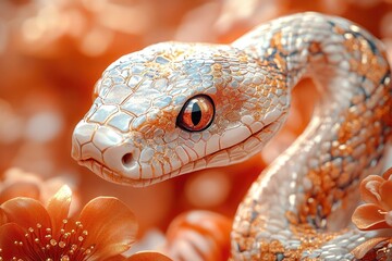 Fototapeta premium A close-up of a snake surrounded by colorful flowers