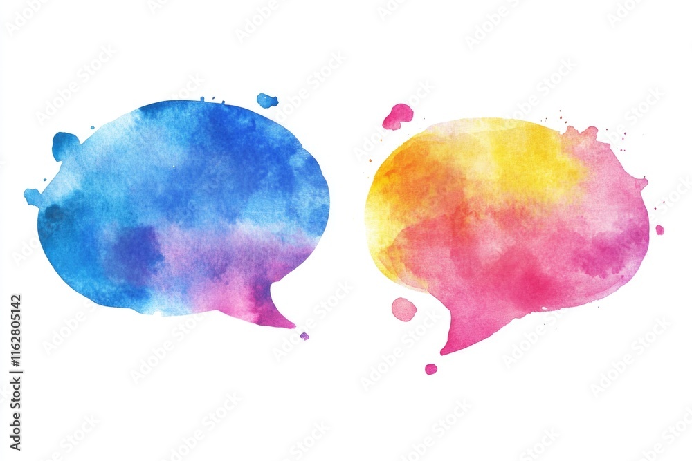 Poster two colorful speech bubbles on a white background, perfect for illustrations and designs