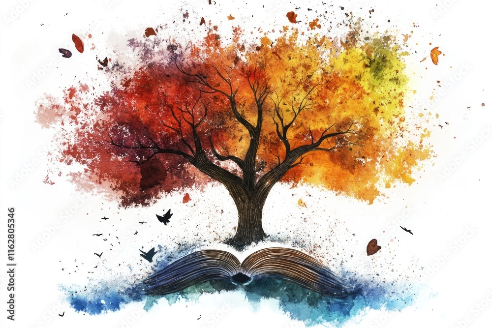 Aufkleber a book with a tree growing out of the top, possibly symbolizing knowledge and nature