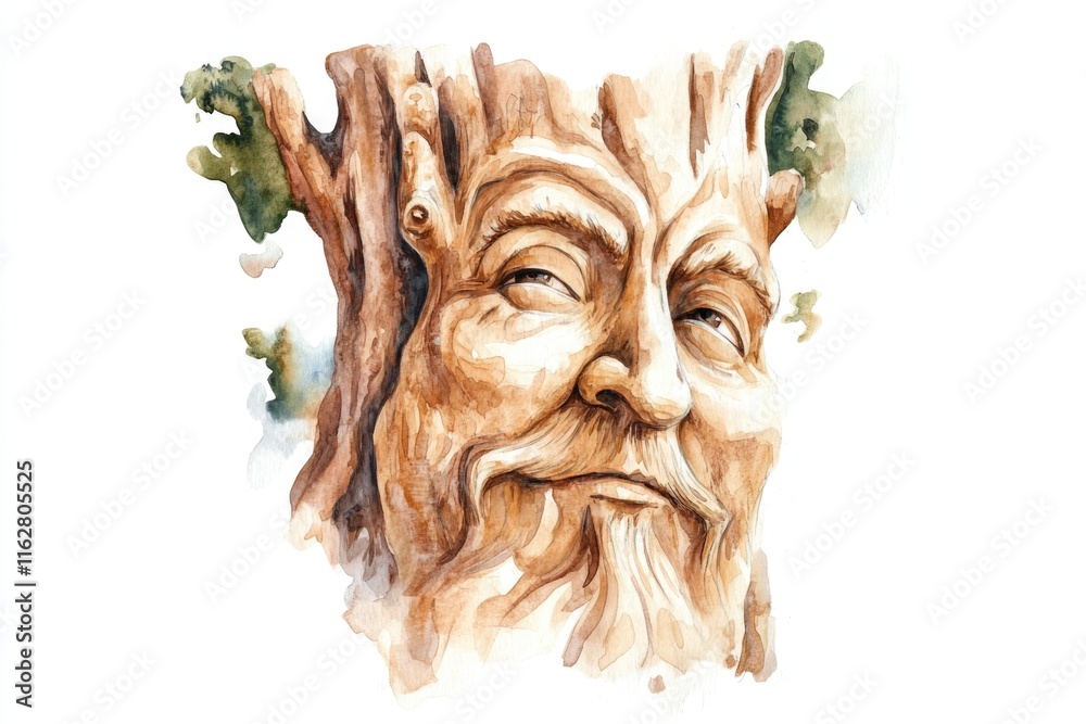 Poster watercolor portrait of a man with a long beard and calm expression