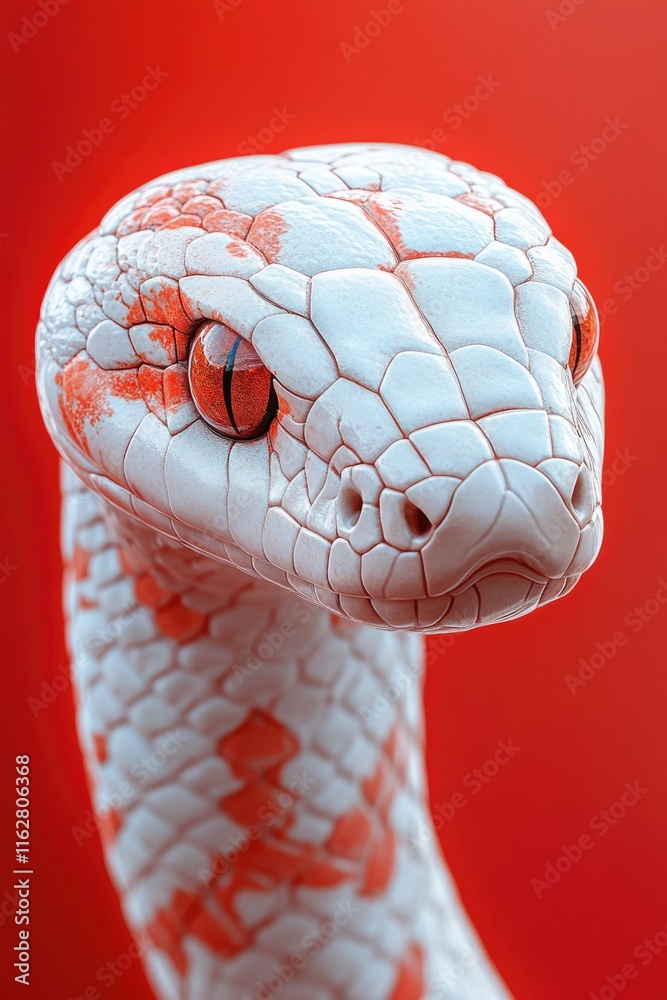 Poster A close-up view of a snake's head on a bright red background