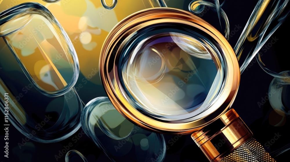 Poster close-up shot of a magnifying glass on a table, ready for use