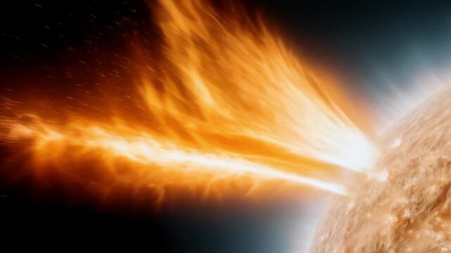 Powerful coronal mass ejection erupting from the sun
