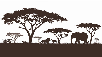 Silhouette of an African savanna landscape vector