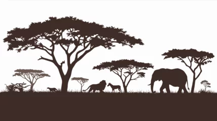 Fotobehang Silhouette of an African savanna landscape vector © Ashes Studio