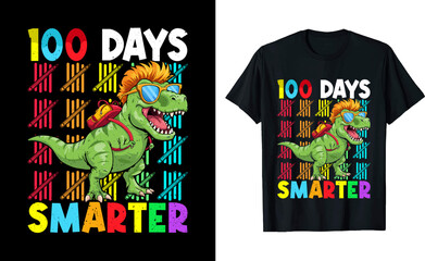 100 Days Smarter T-rex Graphic T-shirt Design