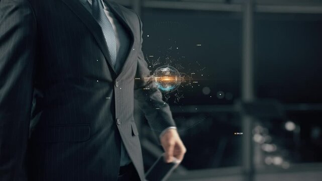 ai-driven creativity- businessman working with virtual reality at office.