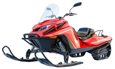 Snowmobile winter sport adventure, snow vehicle speed action, extreme mountain recreation ride, snowy transport racing power isolated